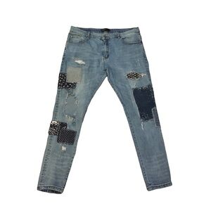 Amiri men’s rare denim jeans patchwork art floral